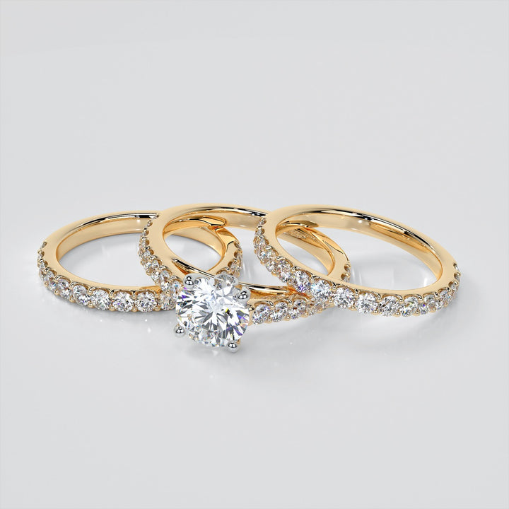 Round Cut Cathedral Style Wedding Set With Side Accents