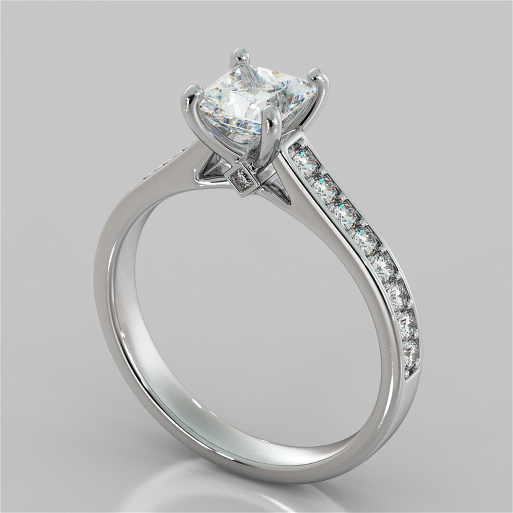Princess Cut Accented Cathedral Wedding Set With 2 Matching Bands
