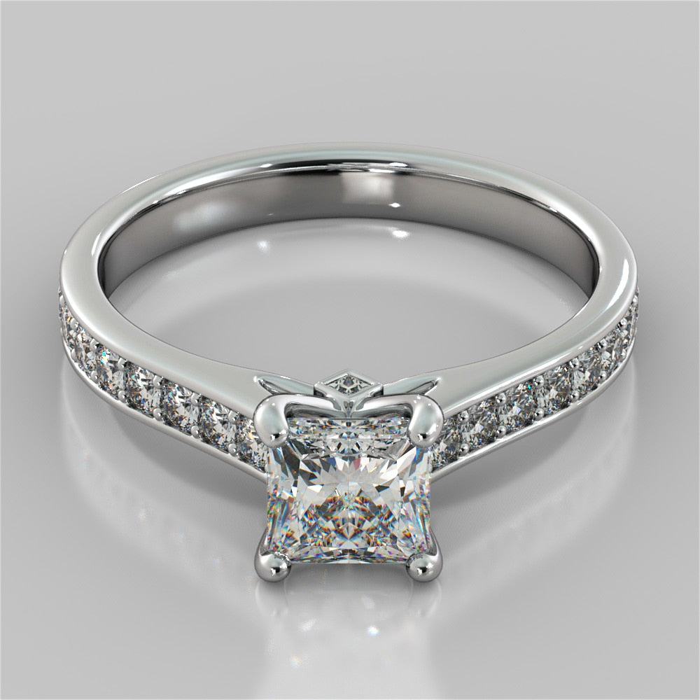 Princess Cut Accented Cathedral Wedding Set