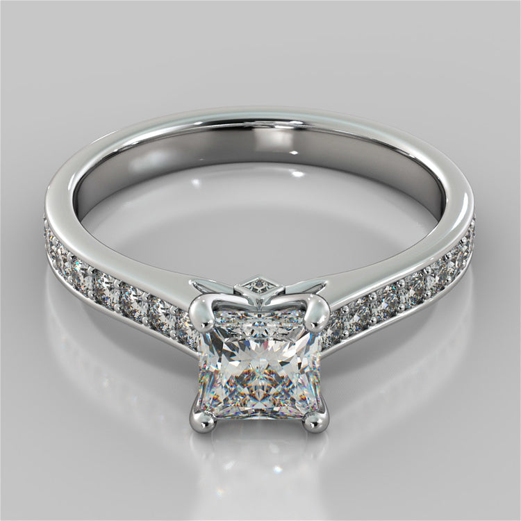 Princess Cut Accented Cathedral Engagement Ring