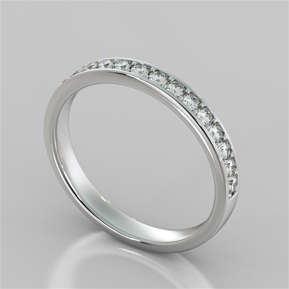 Round Cut Wedding Band With Channel Accents