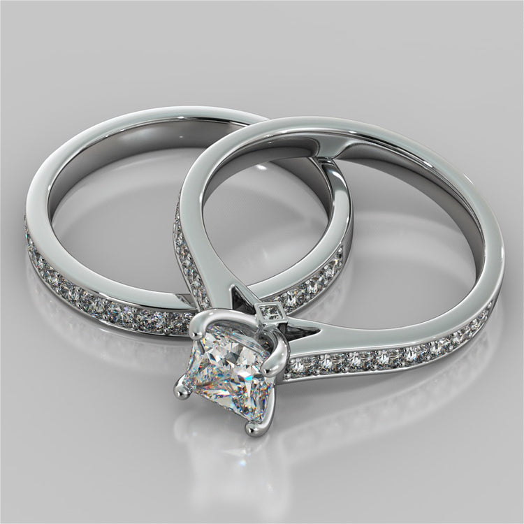 Princess Cut Accented Cathedral Engagement Ring