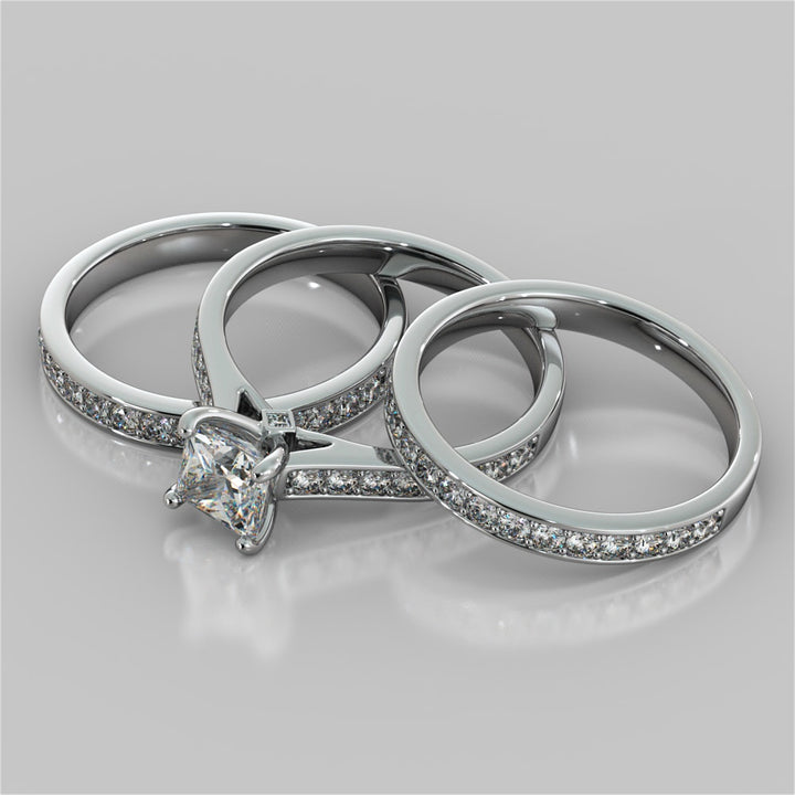 Princess Cut Accented Cathedral Wedding Set