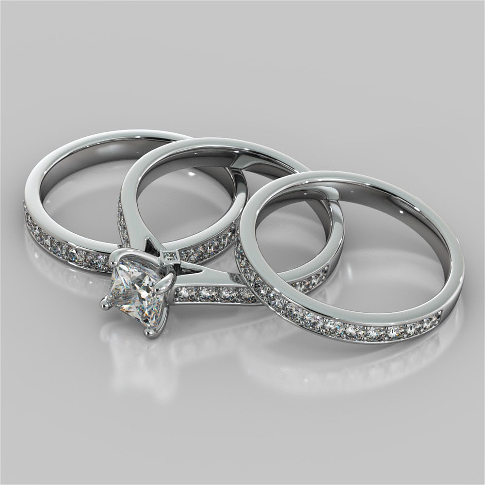 2.5Ct Princess Cut Lab Grown Diamond Engagement Ring  With Accents