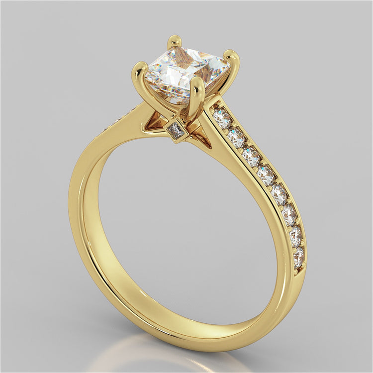 Princess Cut Accented Cathedral Engagement Ring