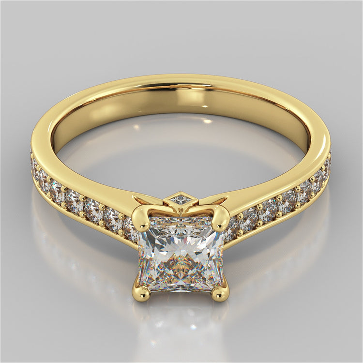 Princess Cut Accented Cathedral Engagement Ring