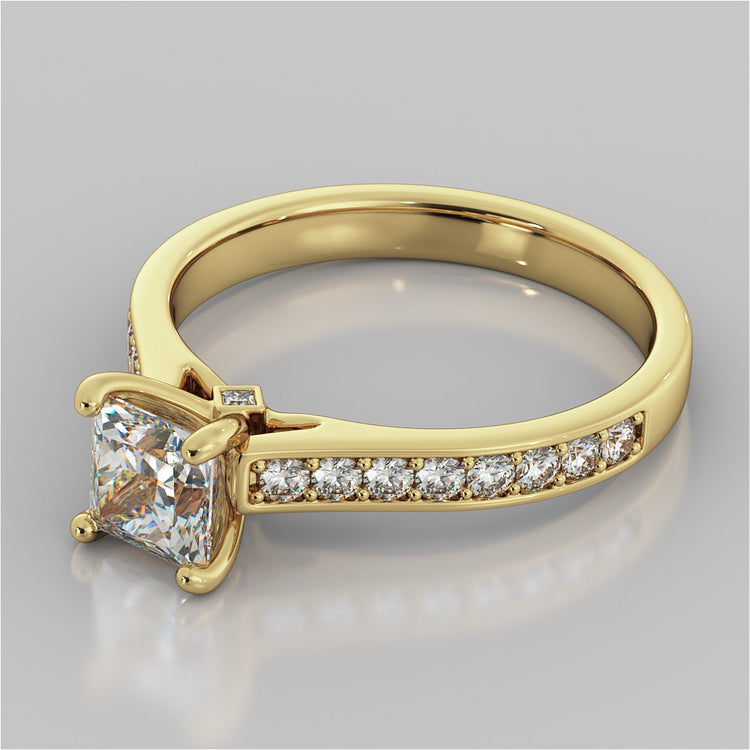 Princess Cut Accented Cathedral Engagement Ring