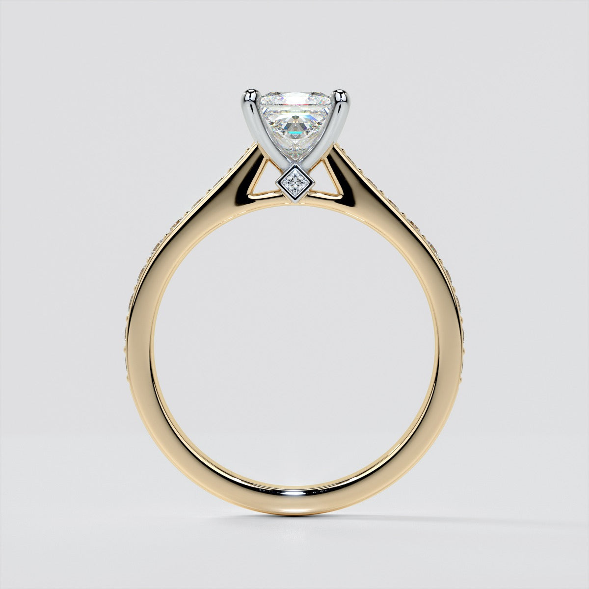 Princess Cut Accented Cathedral Wedding Set With 2 Matching Bands