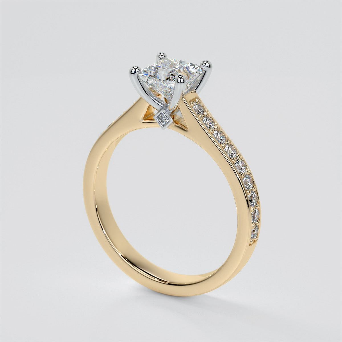 Princess Cut Accented Cathedral Wedding Set With 2 Matching Bands