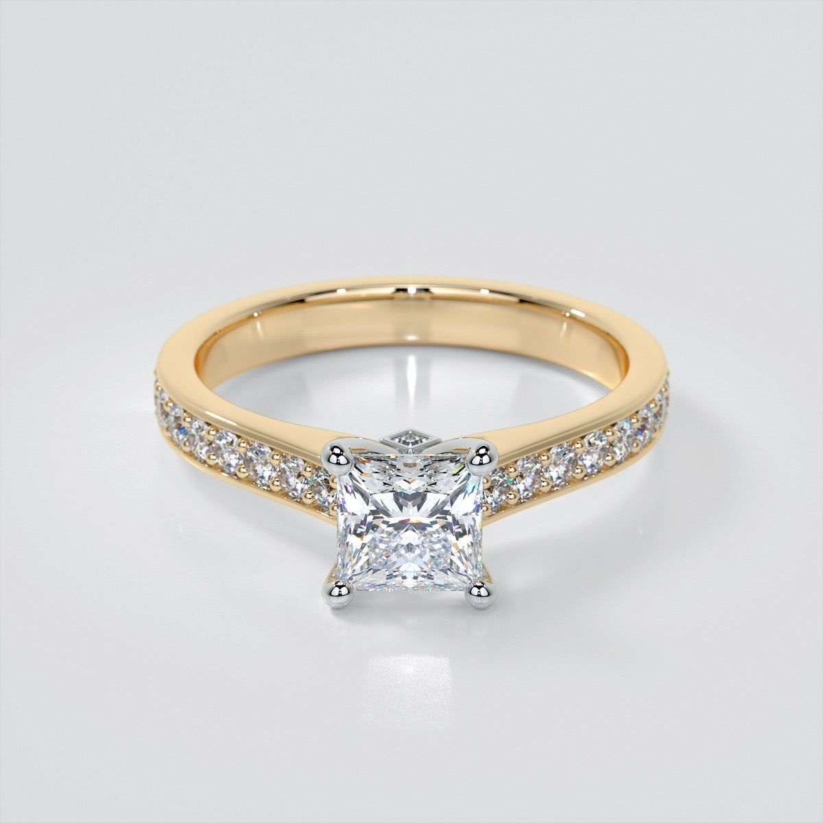 Princess Cut Accented Cathedral Wedding Set With 2 Matching Bands