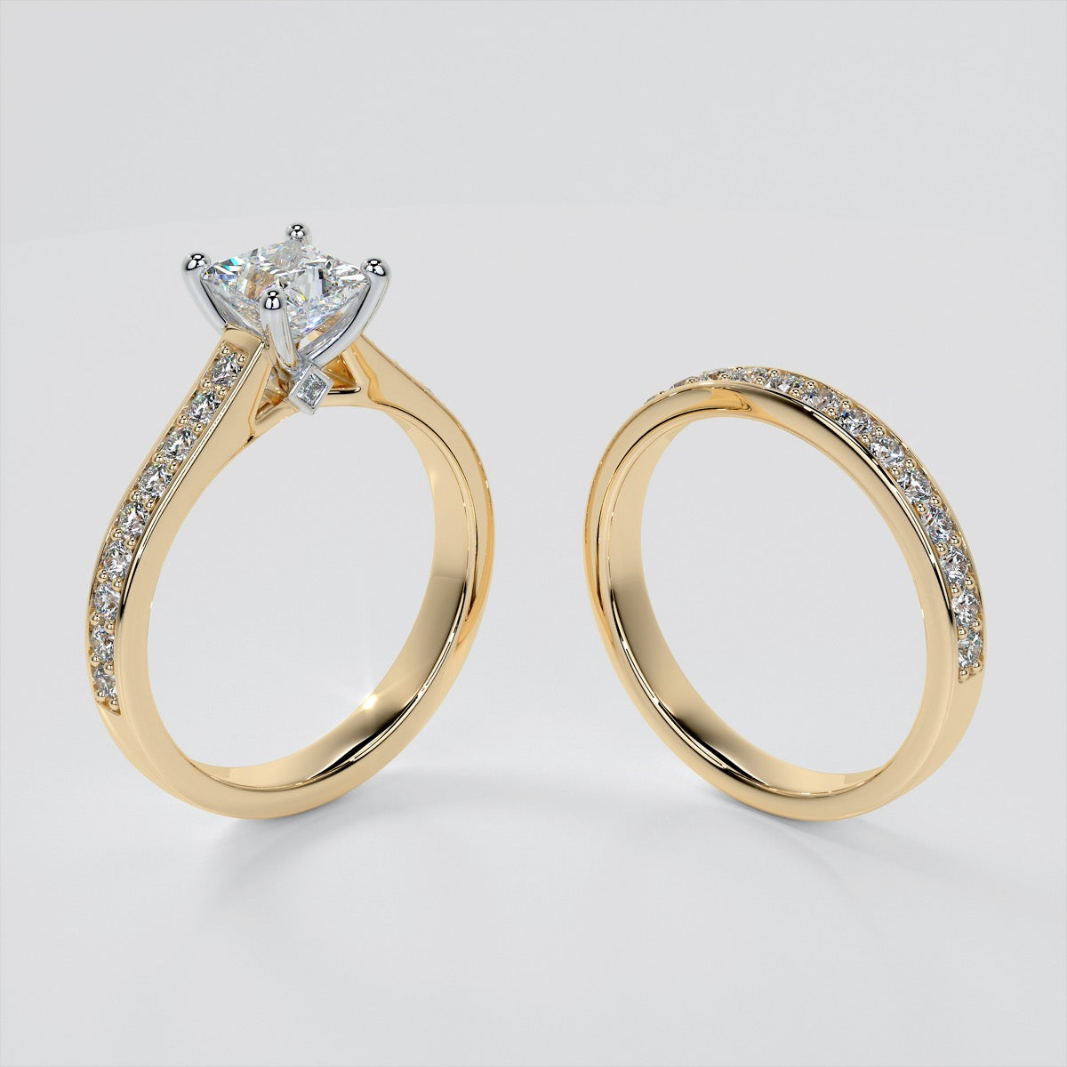 Princess Cut Accented Cathedral Wedding Set