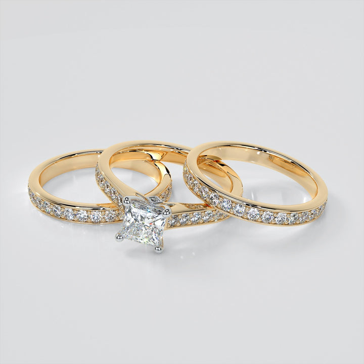 Princess Cut Accented Cathedral Wedding Set