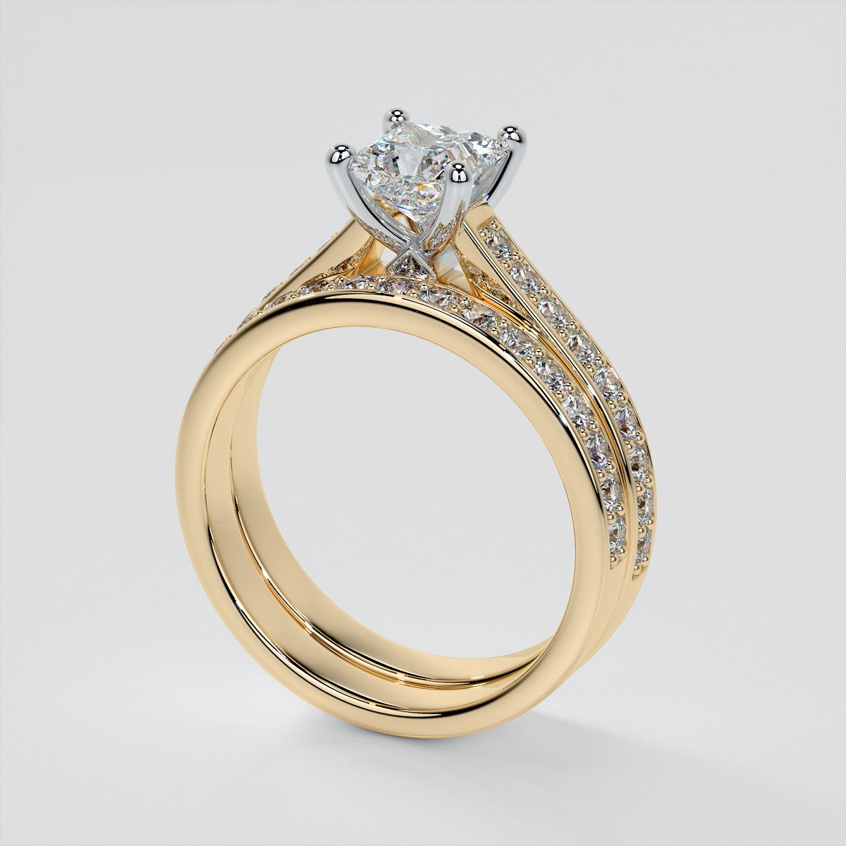 Princess Cut Accented Cathedral Wedding Set