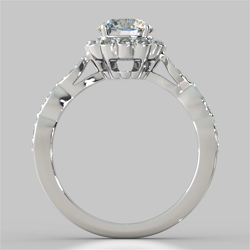 Round Cut Flower Design Wedding Set With Accents