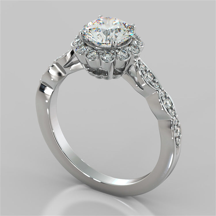 Lab Grown Diamond Round Cut Flower Design Engagement Ring