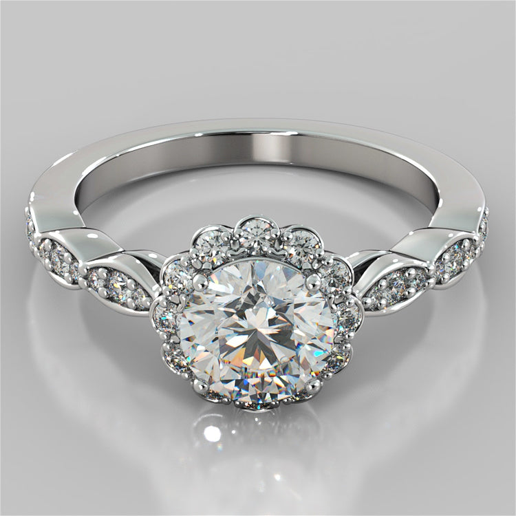 Lab Grown Diamond Round Cut Flower Design Engagement Ring