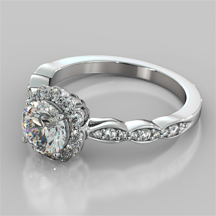 Lab Grown Diamond Round Cut Flower Design Engagement Ring