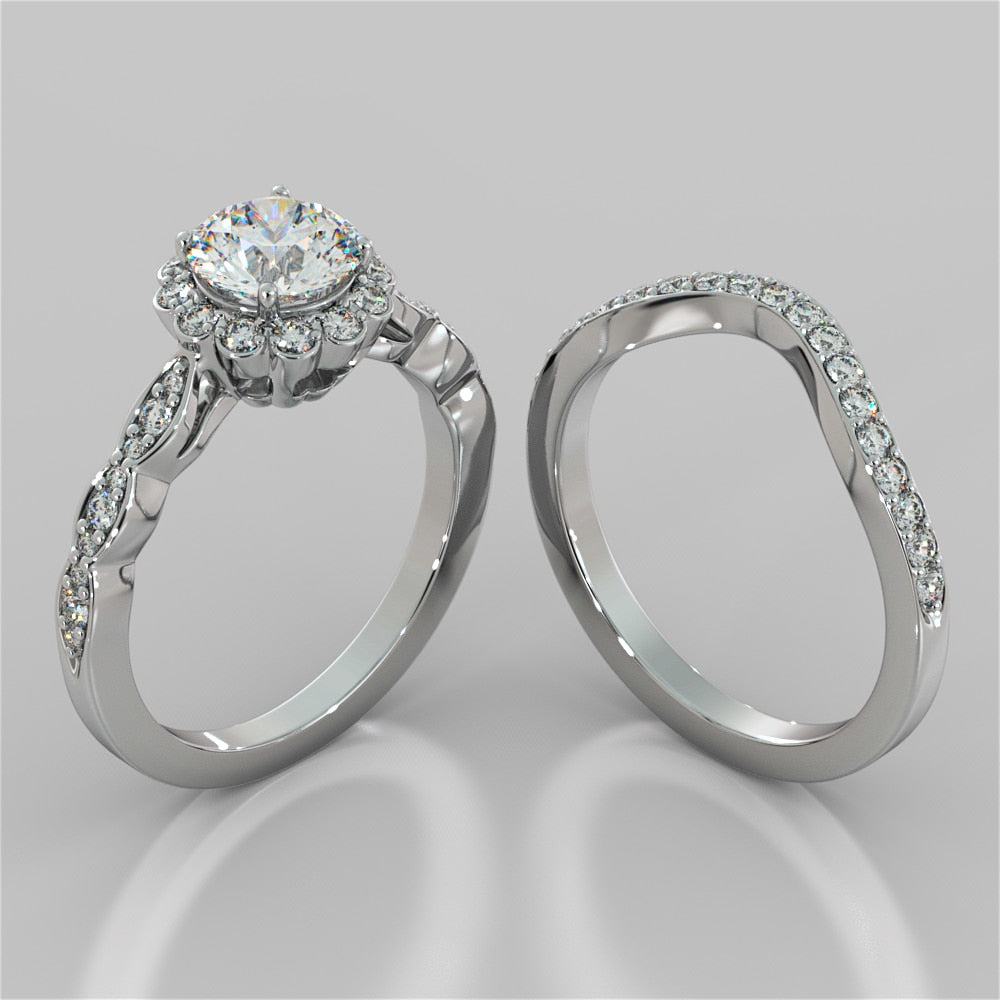 Round Cut Flower Design Wedding Set With Accents