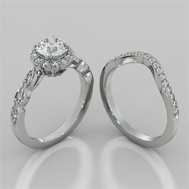 Round Cut Flower Design Wedding Set With Accents