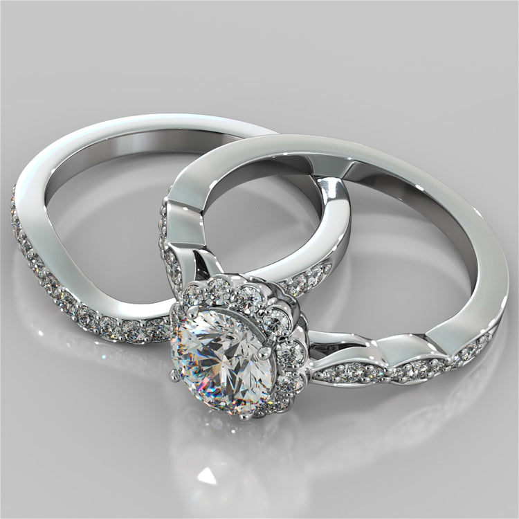 Lab Grown Diamond Round Cut Flower Design Engagement Ring