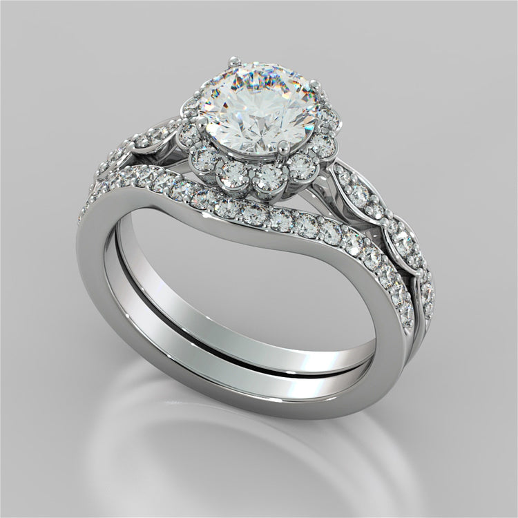 Lab Grown Diamond Round Cut Flower Design Engagement Ring