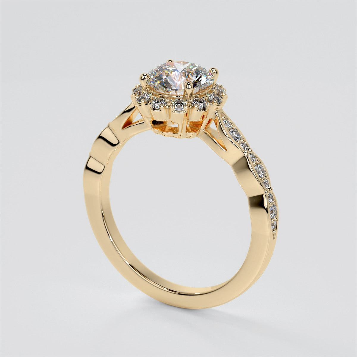 Round Cut Flower Design Engagement Ring