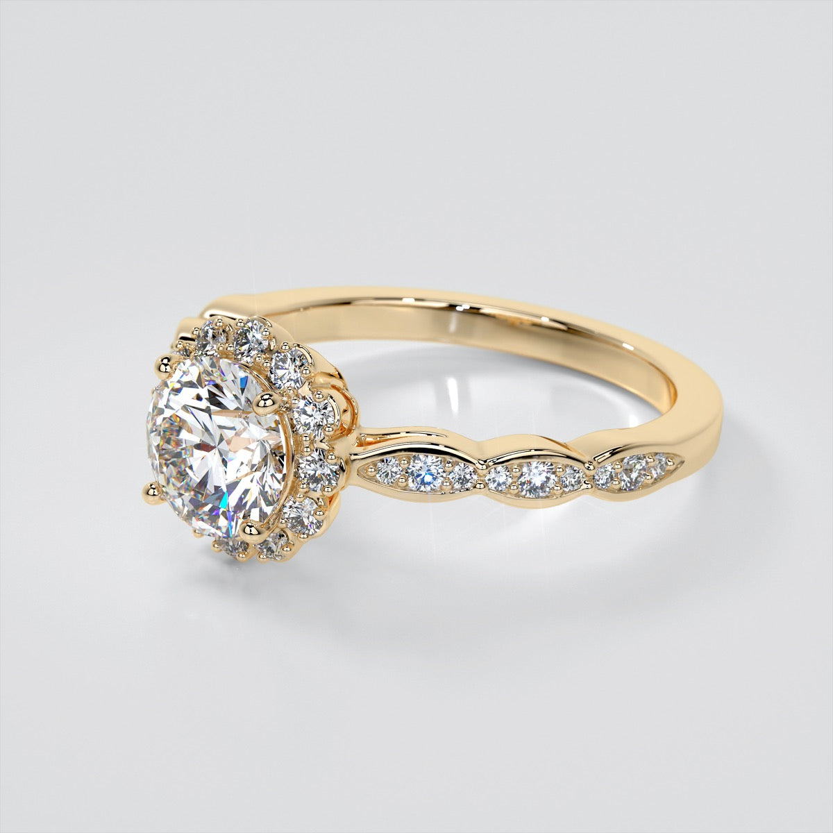 Round Cut Flower Design Engagement Ring