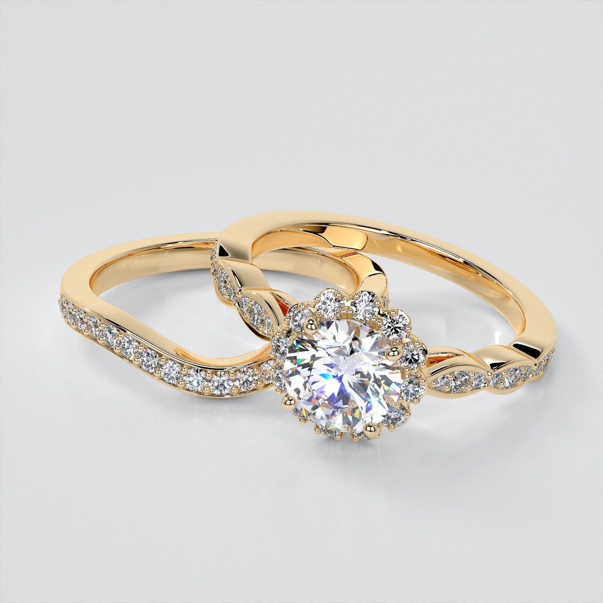 Round Cut Flower Design Wedding Set With Accents