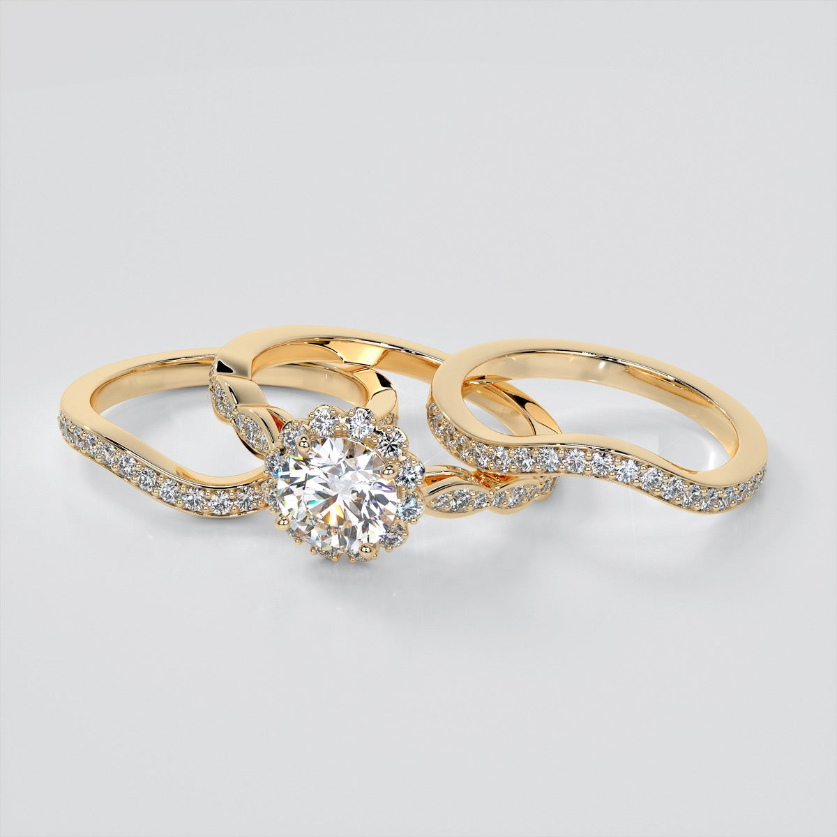 Round Cut Flower Design Wedding Set With Accents