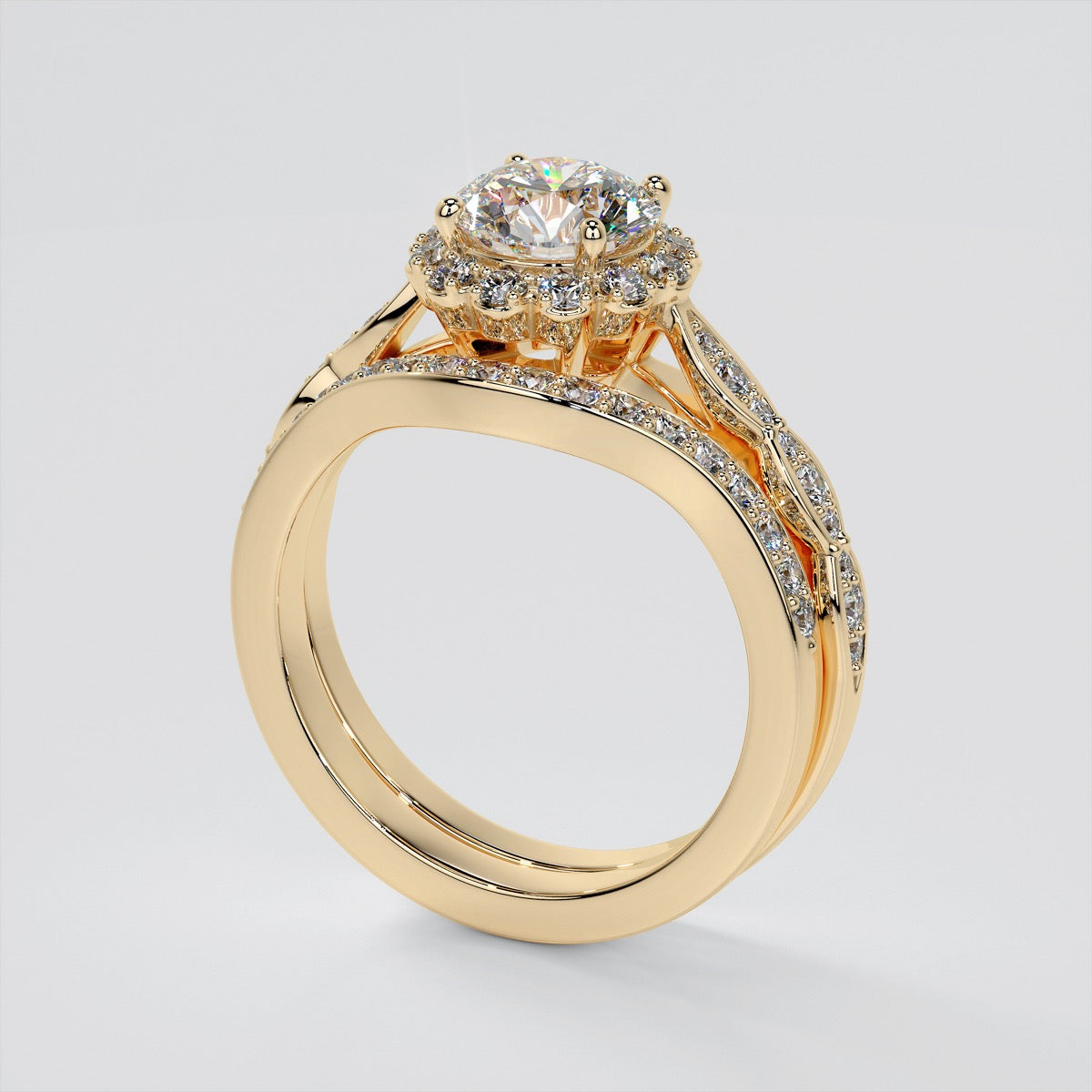 Round Cut Flower Design Wedding Set With Accents