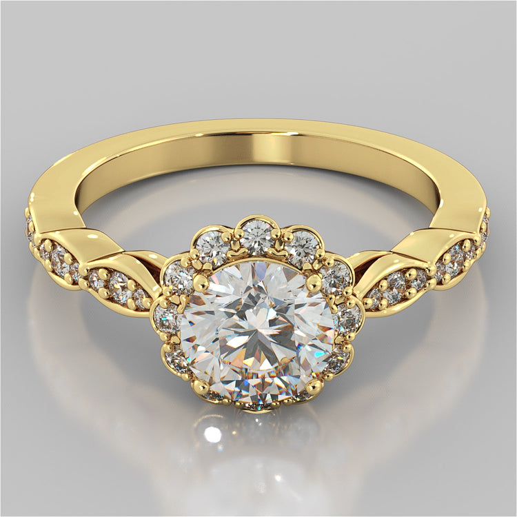 Lab Grown Diamond Round Cut Flower Design Engagement Ring