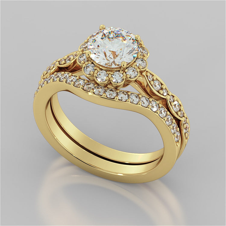 Lab Grown Diamond Round Cut Flower Design Engagement Ring