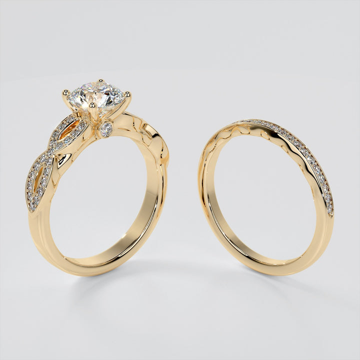 Round Cut Infinity Design Wedding Set With 2 Matching Bands