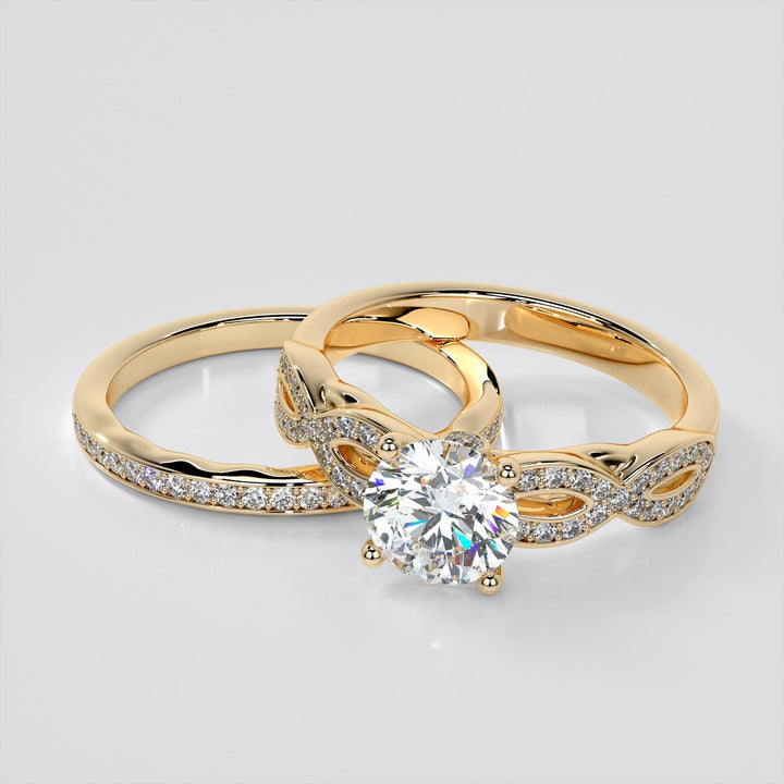Round Cut Infinity Design Wedding Set With 2 Matching Bands