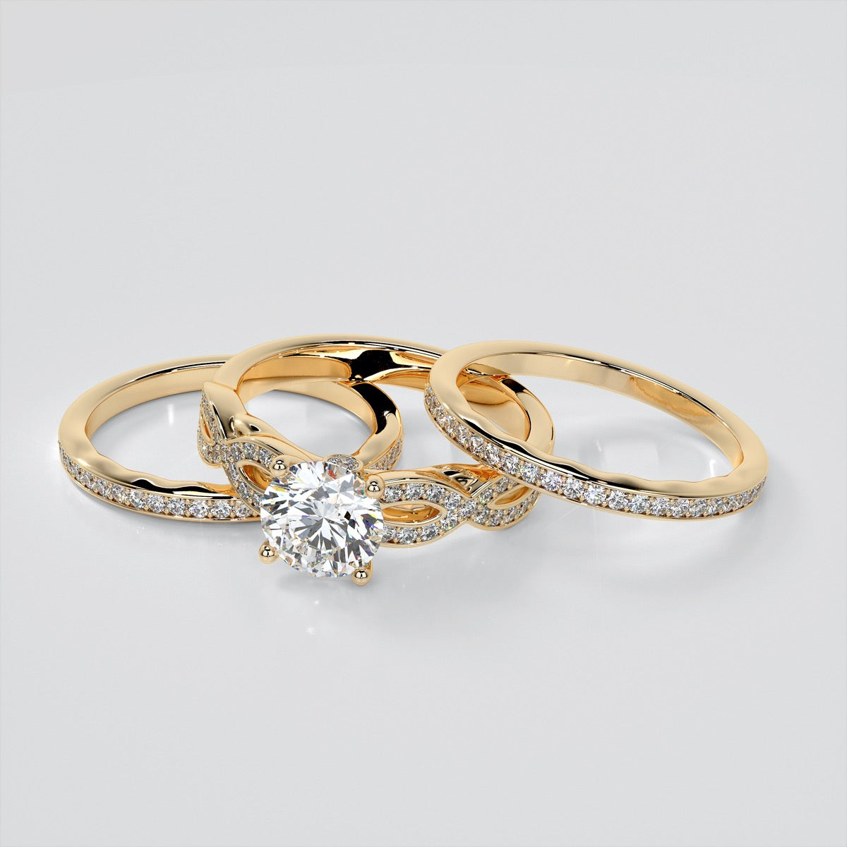 Round Cut Infinity Design Wedding Set With 2 Matching Bands