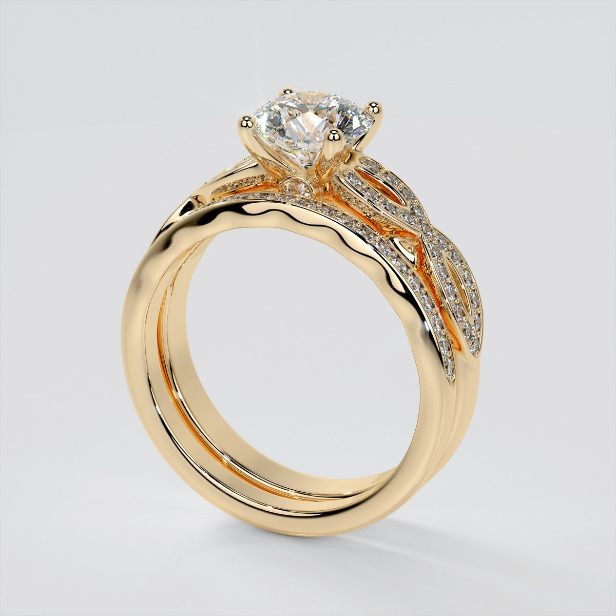 Round Cut Infinity Design Wedding Set With Accents