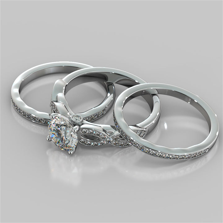 Round Cut Infinity Design Wedding Set With 2 Matching Bands