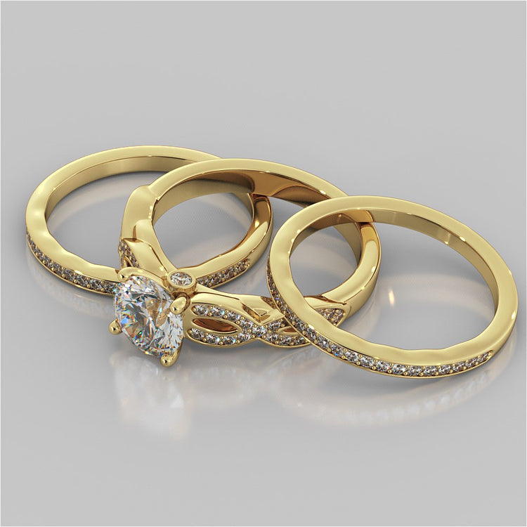 Round Cut Infinity Design Wedding Set With Accents