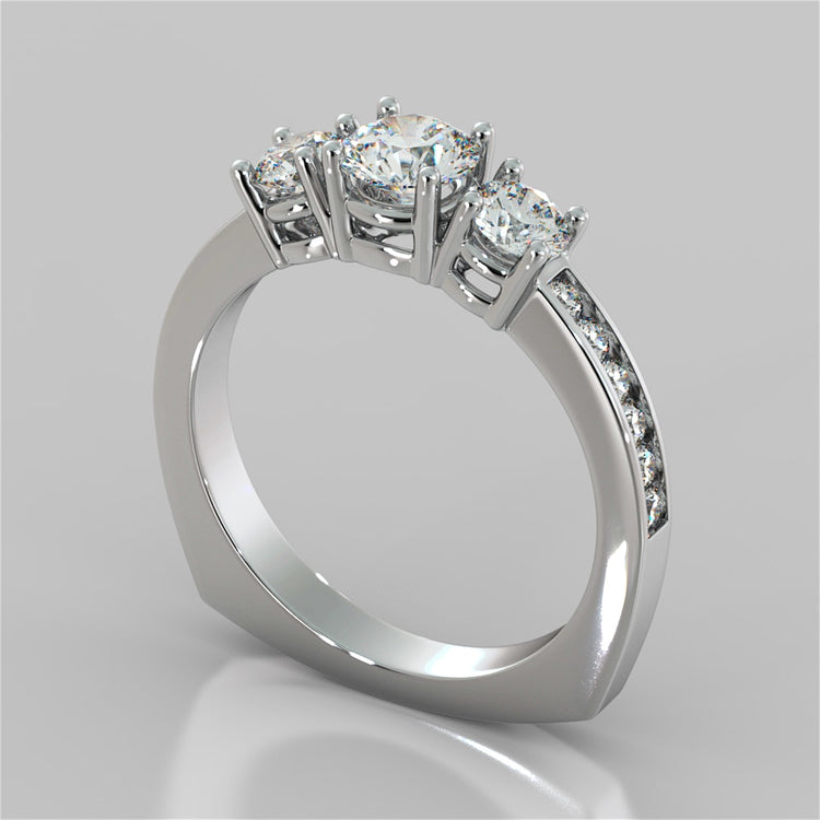 Round Cut Euro Style Three-Stone Wedding Set With Accents