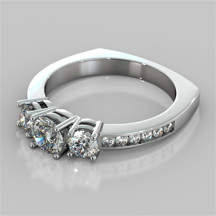 Round Cut Euro Style Three-Stone Wedding Set With 2 Matching Bands