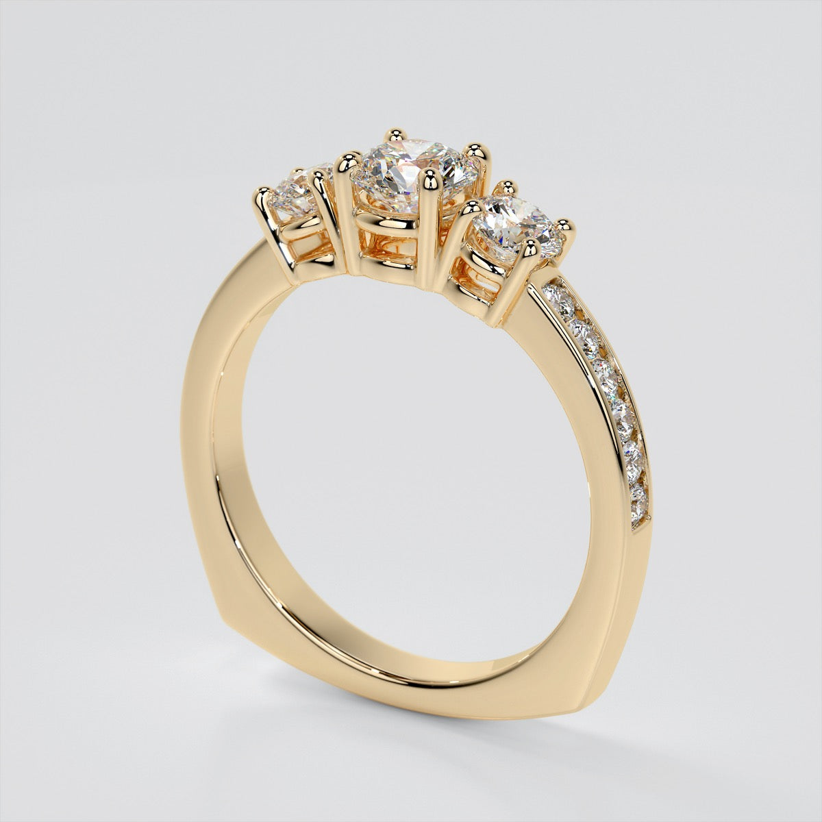 Round Cut Euro Style Three-Stone Wedding Set With Accents