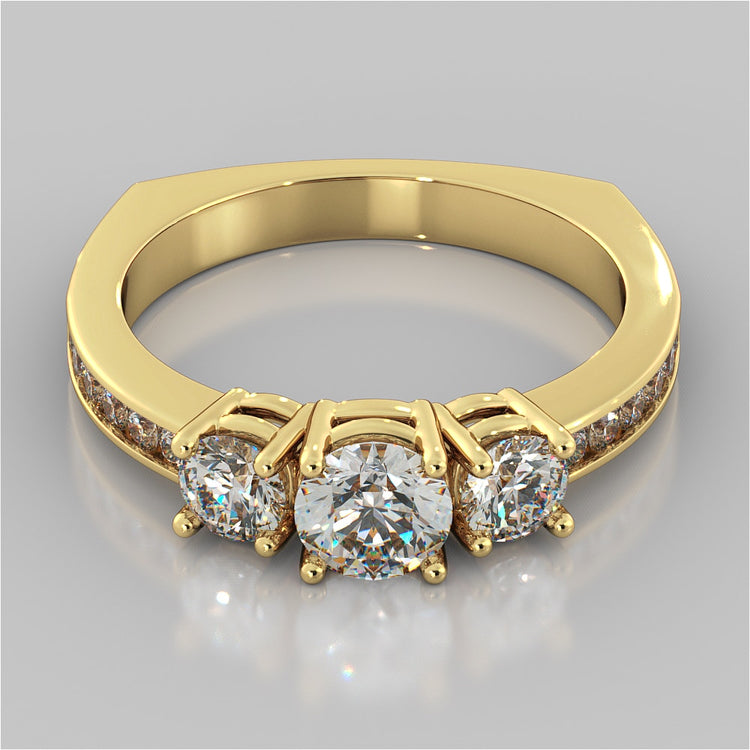 Round Cut Euro Style Three-Stone Wedding Set With Accents