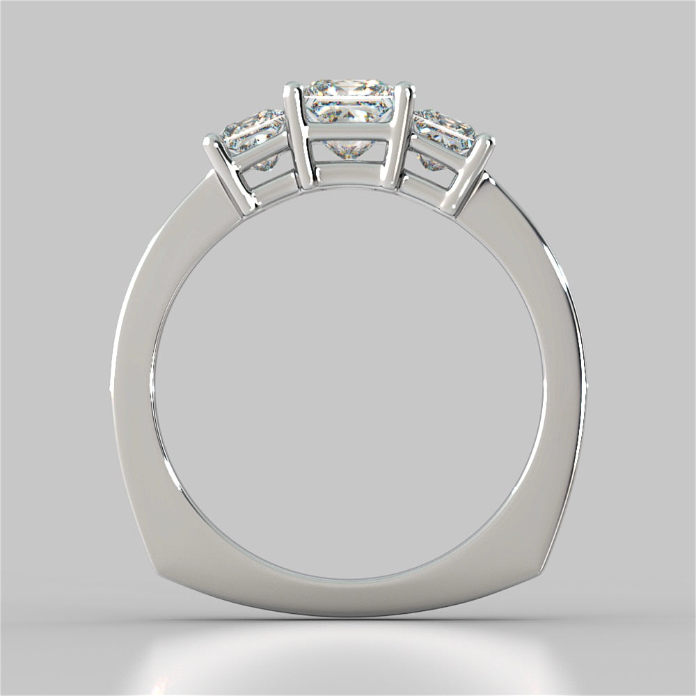 Princess Cut Euro Style Three-Stone Wedding Set With 2 Matching Bands
