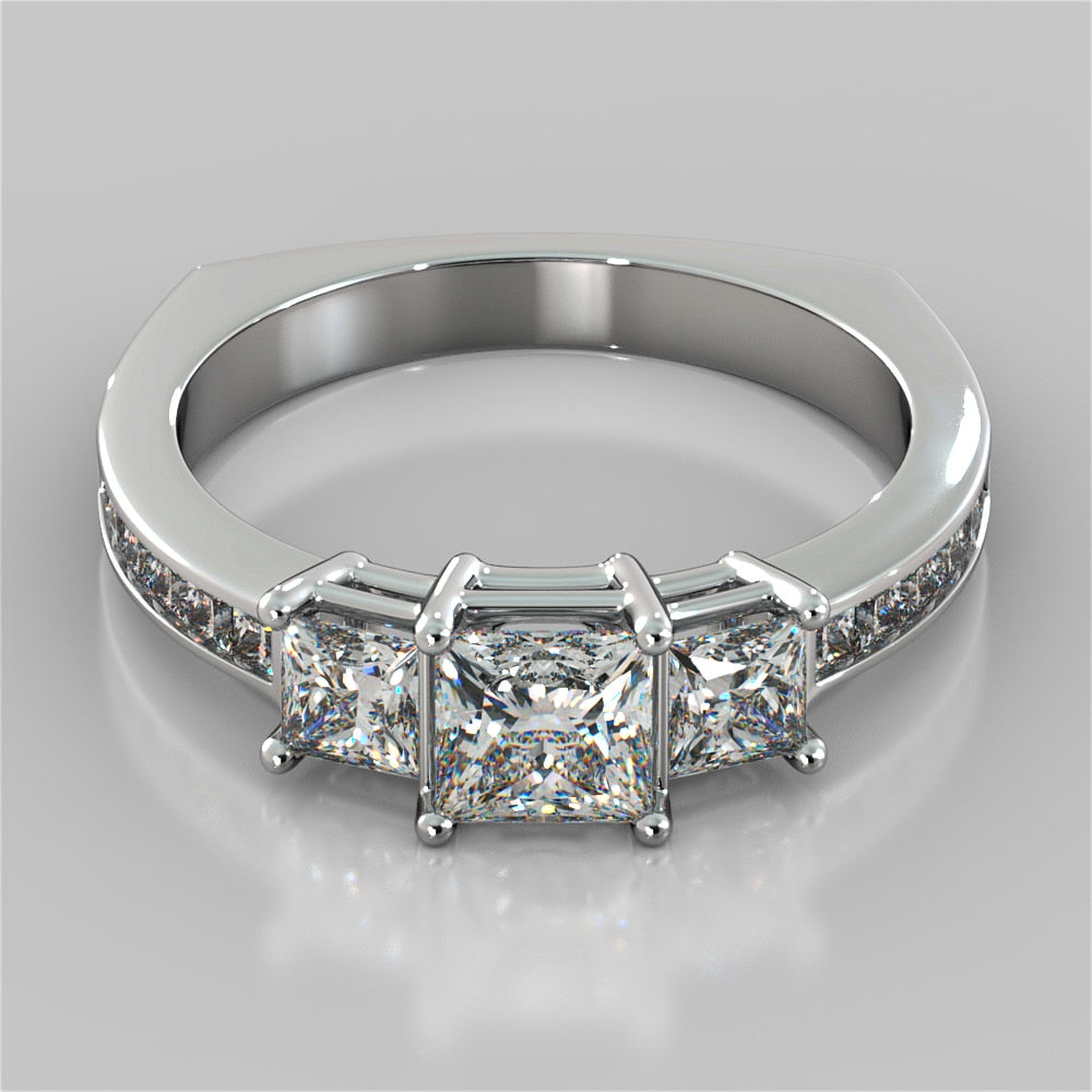 Princess Cut Euro Style Engagement Ring With Channel Set Accents