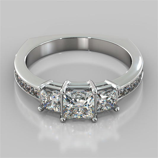 Lab Grown Diamond Princess Cut Euro Style Engagement Ring With Channel Set Accents