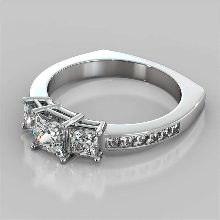 Princess Cut Euro Style Wedding Set With Channel Set Accents