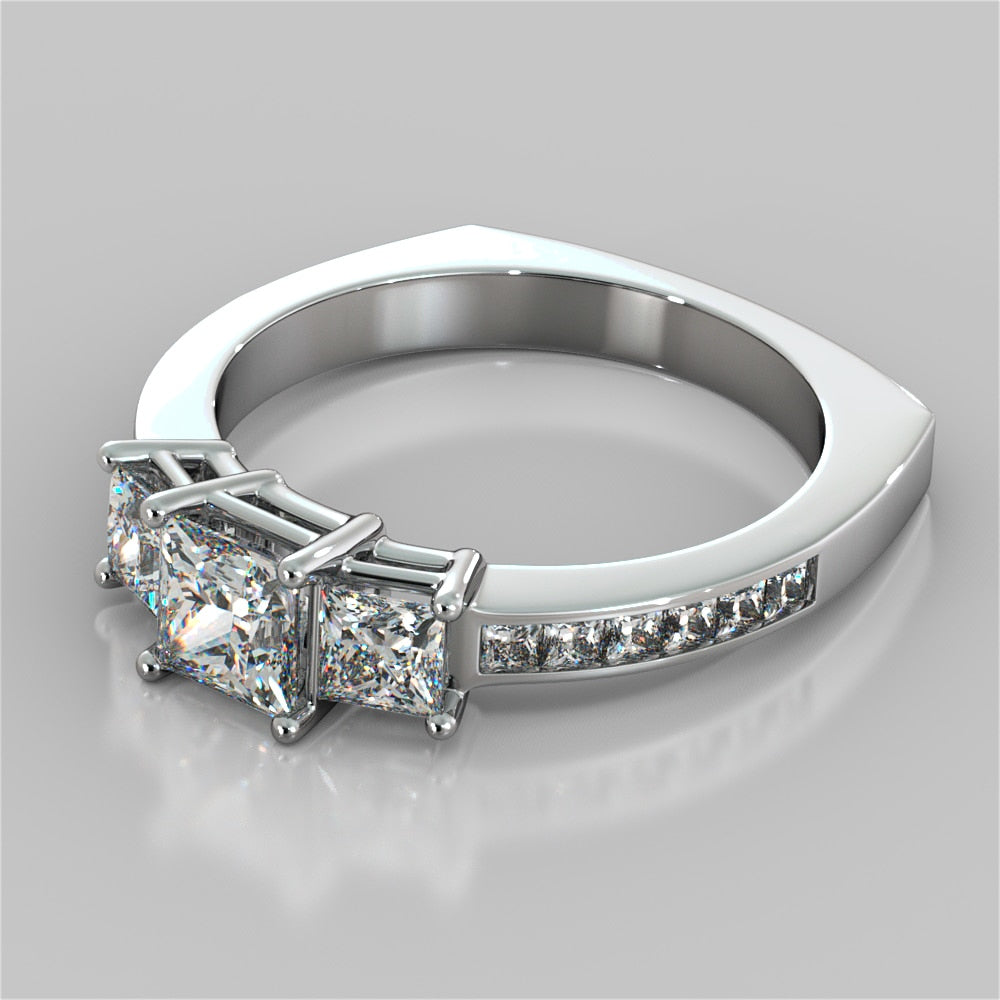 Lab Grown Diamond Princess Cut Euro Style Engagement Ring With Channel Set Accents