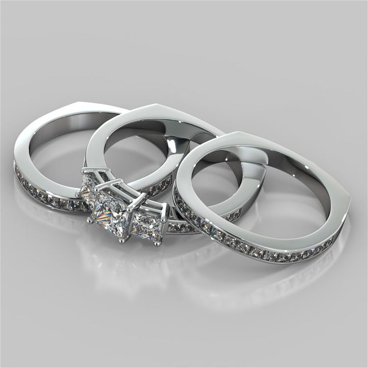 Princess Cut Euro Style Wedding Set With Channel Set Accents