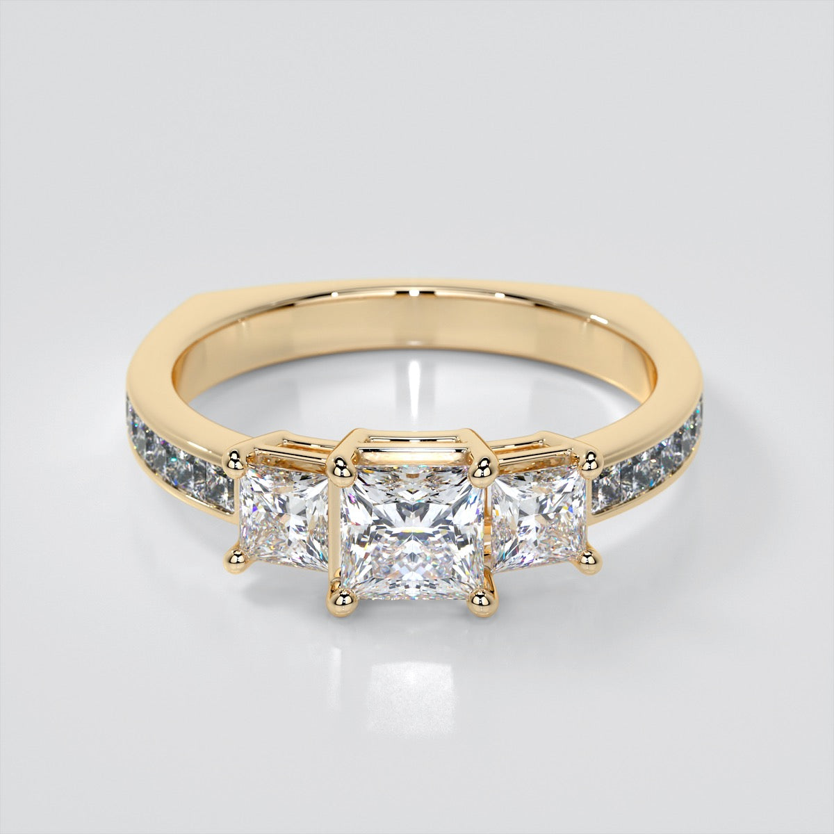 Princess Cut Euro Style Engagement Ring With Channel Set Accents