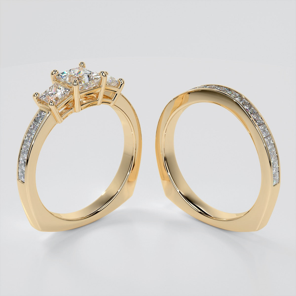Princess Cut Euro Style Wedding Set With Channel Set Accents